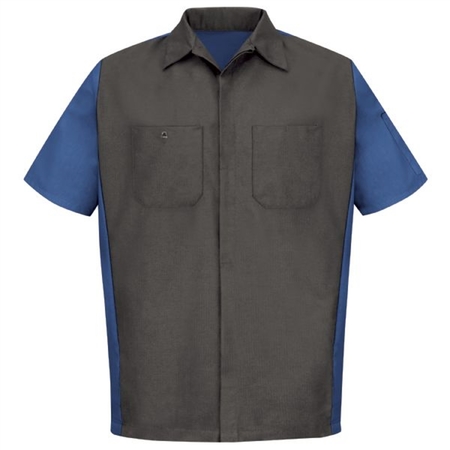 WORKWEAR OUTFITTERS Men's Short Sleeve Two-Tone Crew Shirt Charcoal/Royal Blue, Medium SY20CR-SS-M